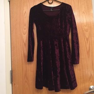 Crushed Velvet Long Sleeves Skater Dress