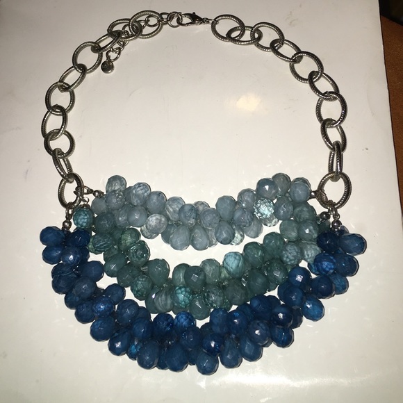 Blue monochromatic statement necklace.