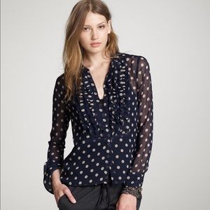 Jcrew polka dot silk sheer ruffle blouse size 2