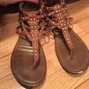 Studded gladiator sandals with zipper back