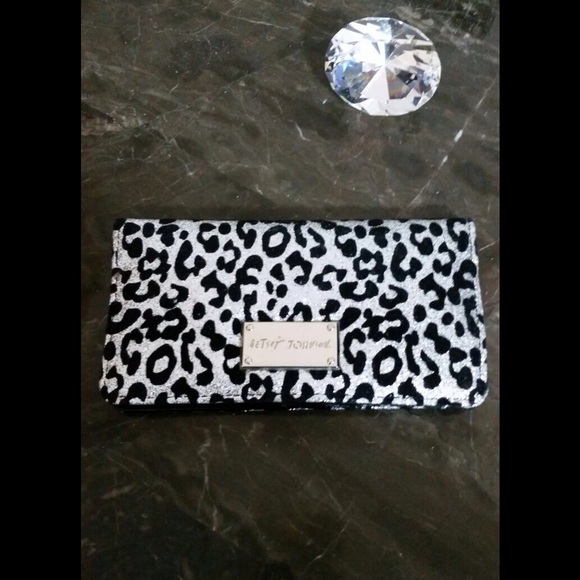Betsey Johnson Wallet Silver Black Glitter
