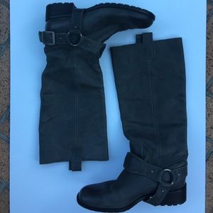 Saks Fifth Avenue gray leather riding boot
