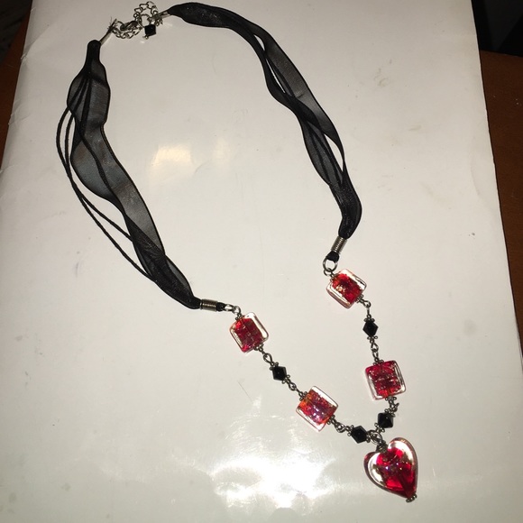 Red , gold and black glass bead necklace