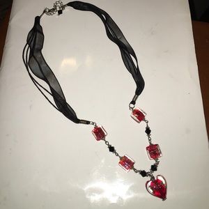 Red , gold and black glass bead necklace