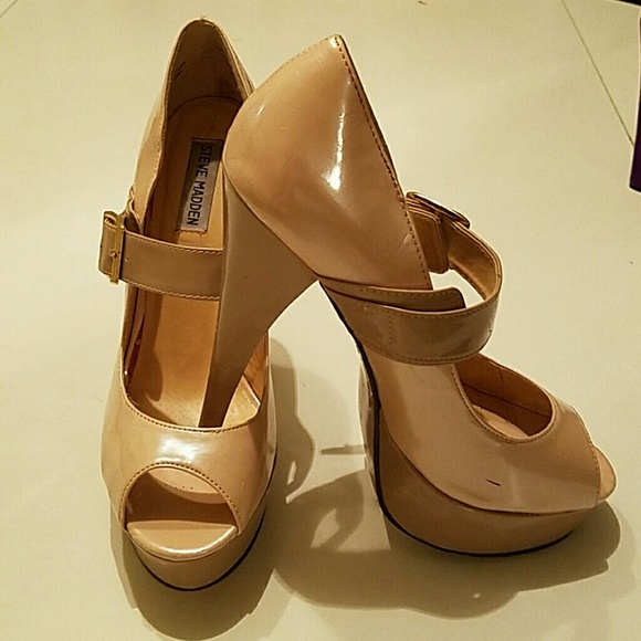 Steve Madden 6" nude Mary Jane peep toe heels
