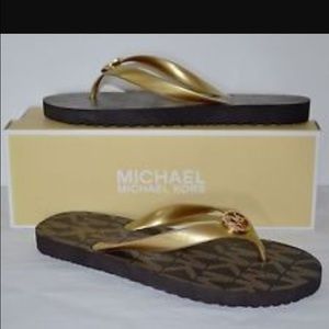 MICHAEL KORS❤️NEW flip flops- jet set- gold brown
