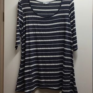 Navy and white striped shark bite top