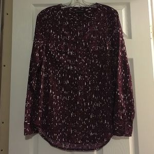 Burgundy collar-less button down blouse
