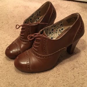 Oxford style bootie heels.