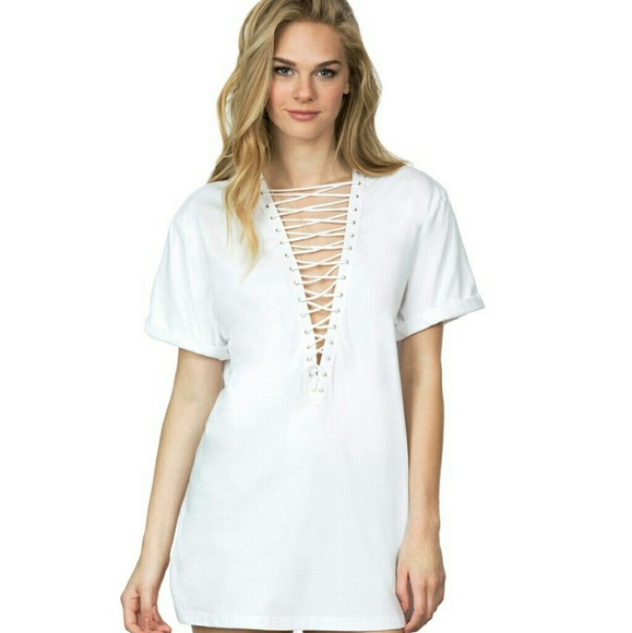 LF NWT CURRENT SEASON LACE UP TSHIRT / DRESS - Picture 3 of 4