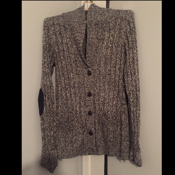 Black and white cardigan with suede elbows