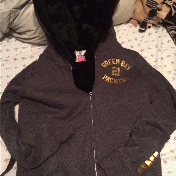 RARE packers fur zip up hoodie