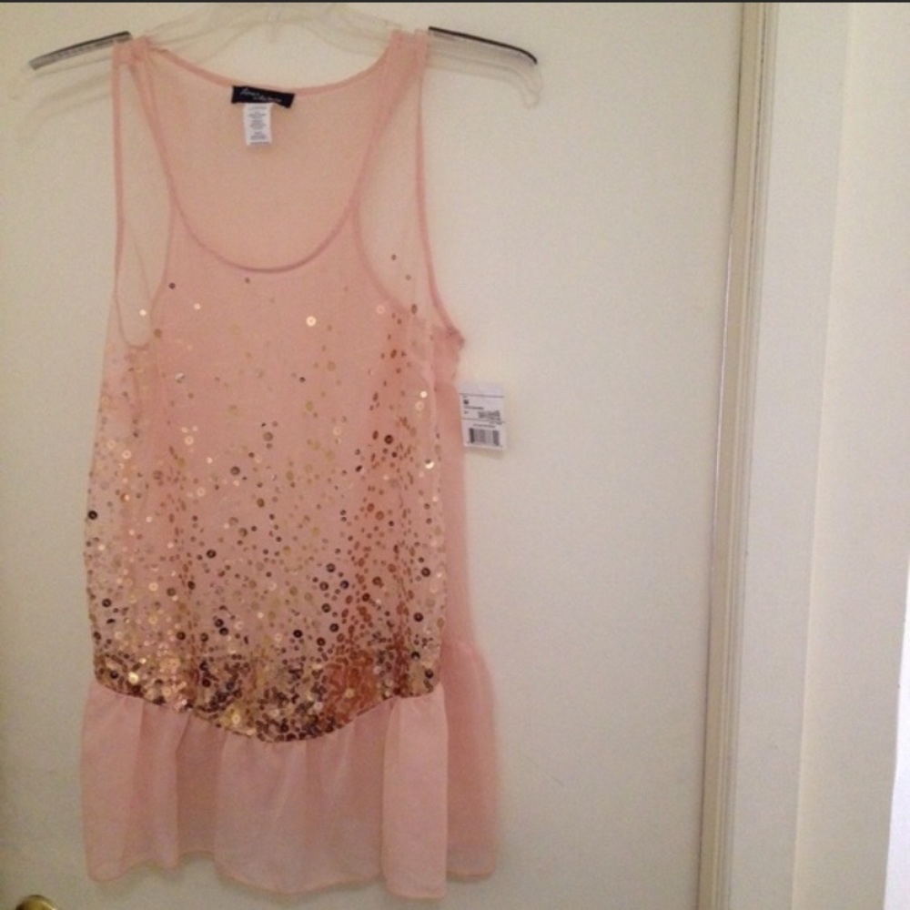 sequin sheer blush top ruffle
