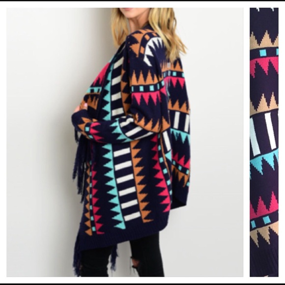 ✨1HRSALE Tribal Tassel Hi Low Cardi Kimono Sold - Picture 3 of 4