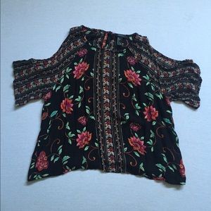 Floral Open-Sleeve Crop Top