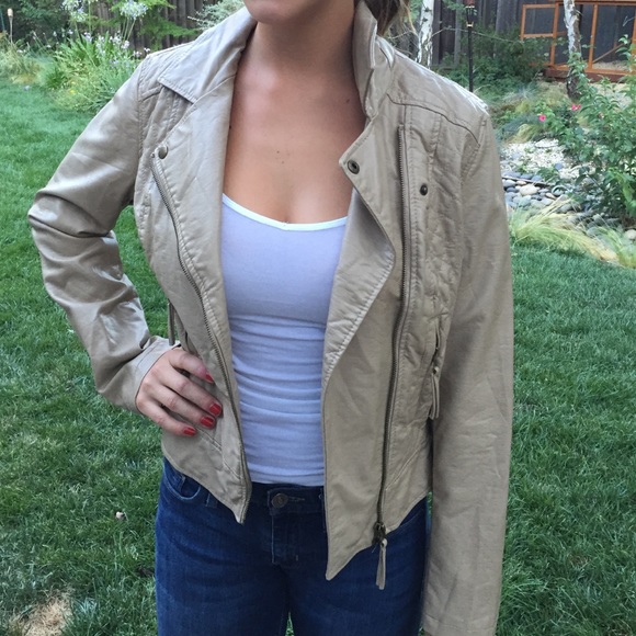 Light brown faux leather Moto jacket.