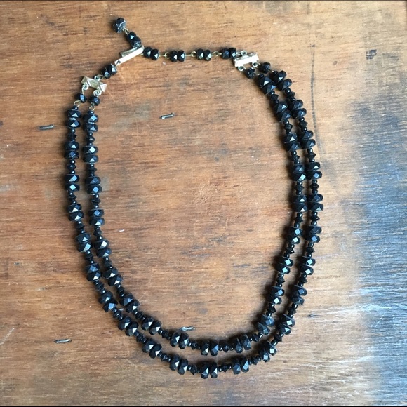 Vintage Black Beaded Necklace