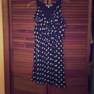 Navy and white polka dot dress.