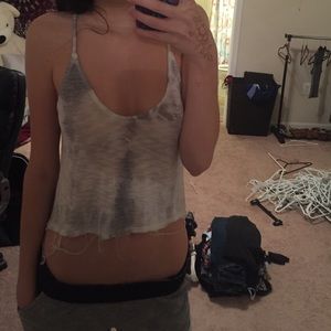 Distressed knit flowy tank top