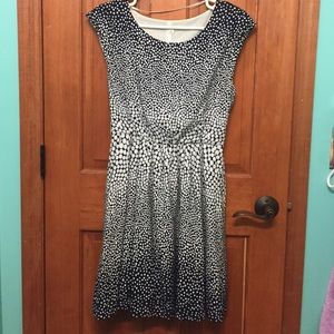 blue and white spotted dress