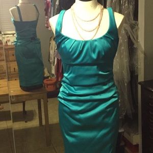 Teal Stretch Satin Dress by Maggy Boutique