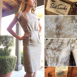 Vintage 60s Tan Taffeta Paul Sachs Belted Dress