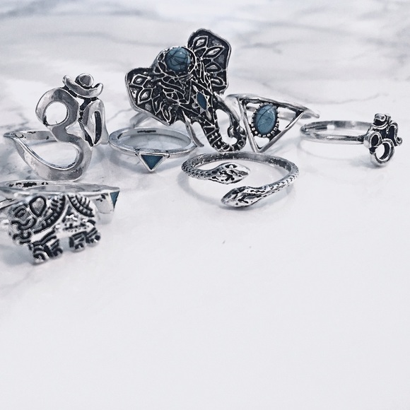 "Heath" Antiqued Silver & Turquoise Ring Set