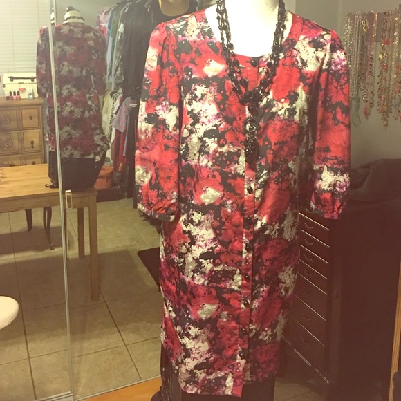 Kensie silk shift dress, button up front