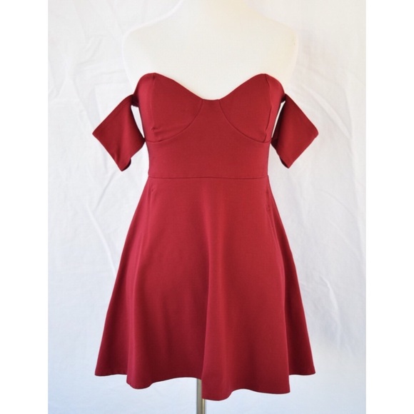red off shoulder skater dress