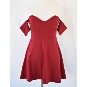 red off shoulder skater dress