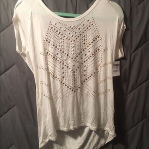 Cream and gold bedazzled short sleeve shirt