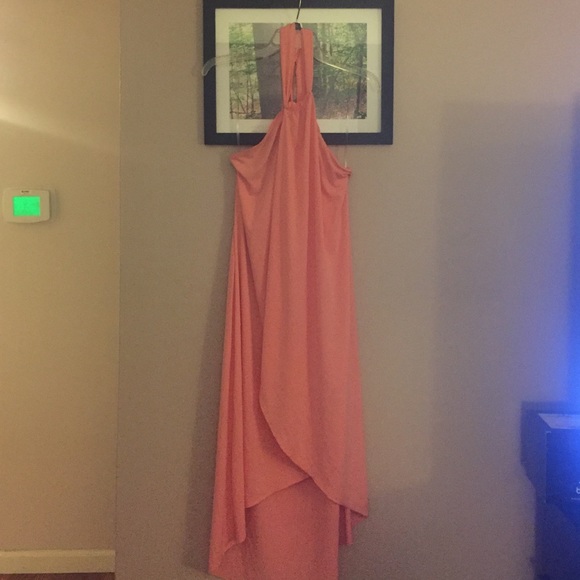 Coral halter waterfall dress