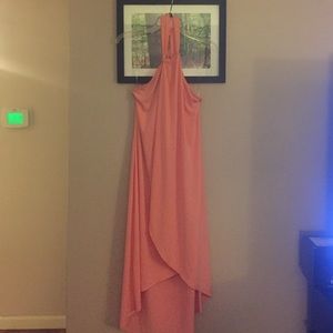 Coral halter waterfall dress
