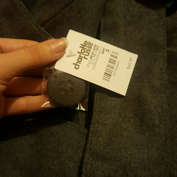 Gray Charlotte Russe Pea Coat with buckle at waist - Picture 3 of 4