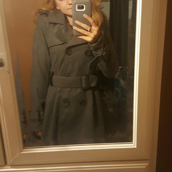 Gray Charlotte Russe Pea Coat with buckle at waist - Picture 4 of 4