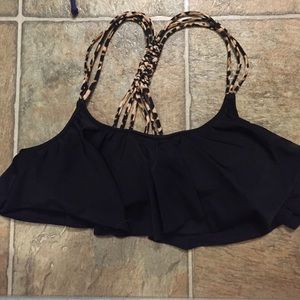 Black flowy swimsuit with cheetah print straps