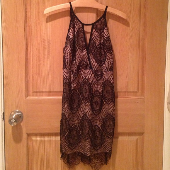 Dream State Black Lace over Cream Slip Mini Dress
