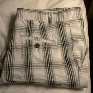 Mens White and Gray Striped Shorts