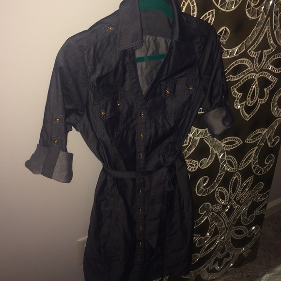 Express Chambray Button Down Military dress