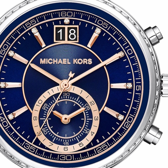 Michael Kors Accessories - NWT Michael Kors Blue Dial Stainless Steel Watch