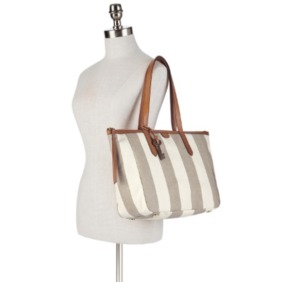 Fossil Sydney Shopper Neutral white/gray tote NWT - Picture 3 of 4