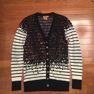 Striped and cheetah printed cardigan