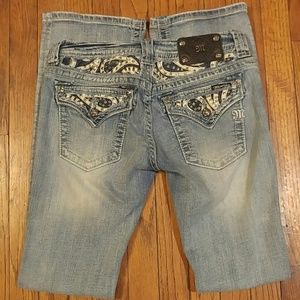 Miss Me Boot Cut Leather & Bling Jeans Size 28