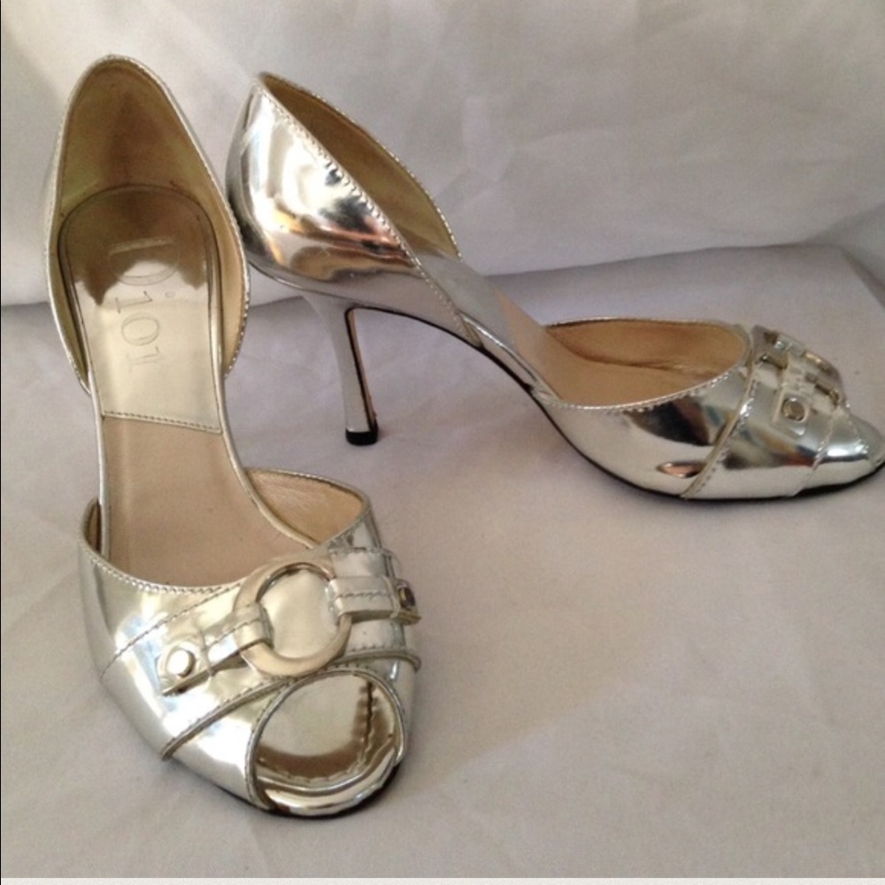 Christian Dior Silver Logo Peeptoe Heel