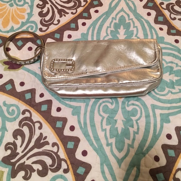 Silver guess clutch purse