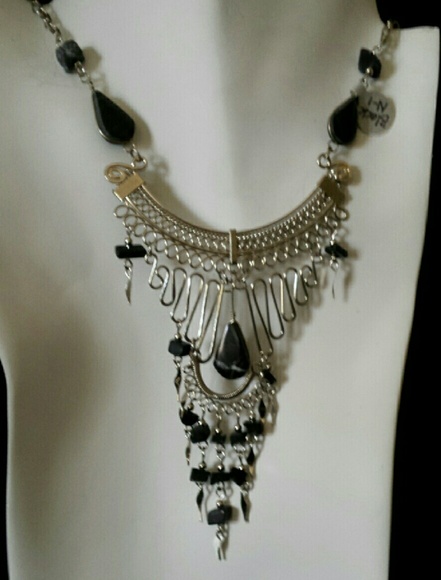 Alpaca silver & Black Agate necklace, N-1