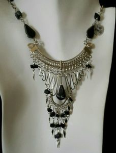 Alpaca silver & Black Agate necklace, N-1