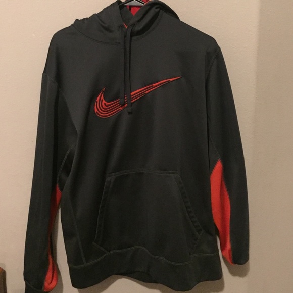 Grey and Orangle Men's Nike Hoodie