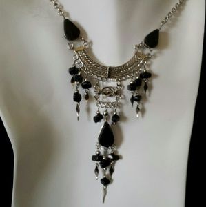 Alpaca silver & Black Agate necklace, N-6