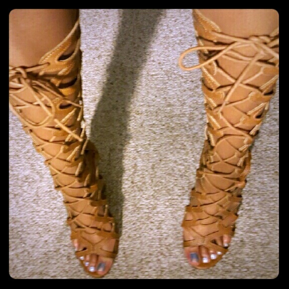 Brown lace up heels